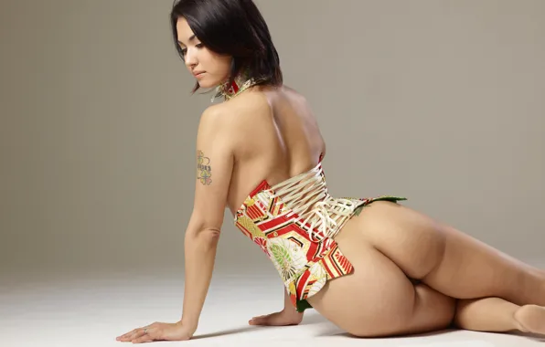Ass, pose, tattoo, Asian, corset