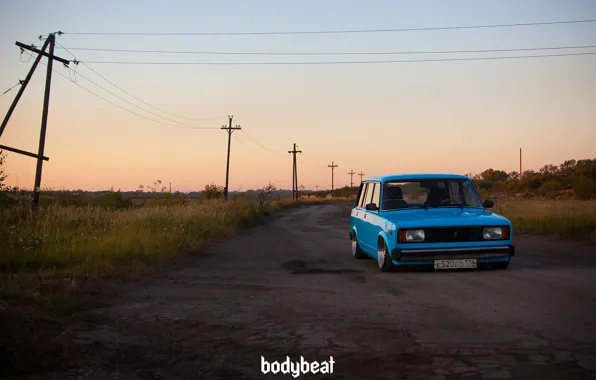 Asphalt, posts, blue, blue, 2104, Soviet machine, bodybeat