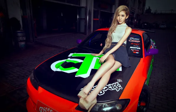 Machine, auto, girl, model, Asian, car, korean model, nissan S15