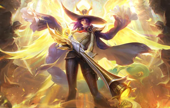 Picture girl, weapons, hat, purple hair, Woman Warrior, Mobile Legends: Bang Bang