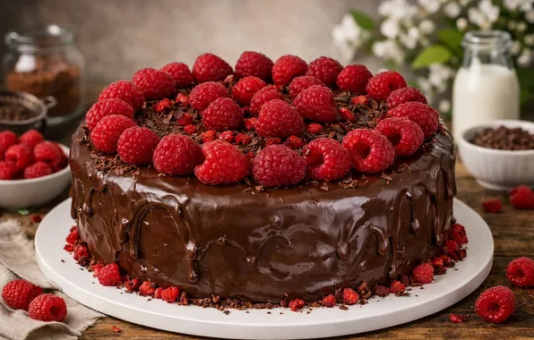 Picture flowers, berries, raspberry, table, cake, cream, dessert, stand