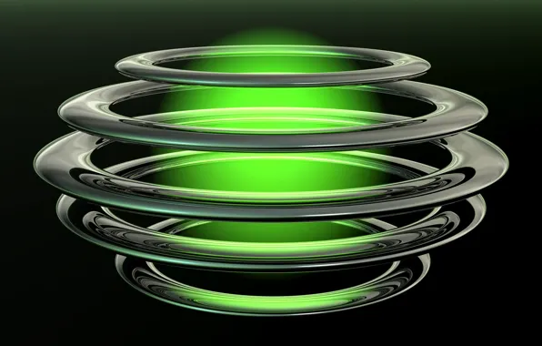 Circles, ball, glow, black background, green