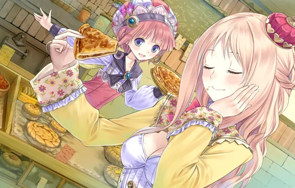 Picture art, pie, girl, shop, showcase, Movies Music Anime