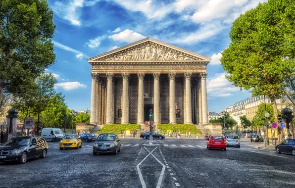 Trees, street, France, Paris, the urban landscape, the Church of the Madeleine