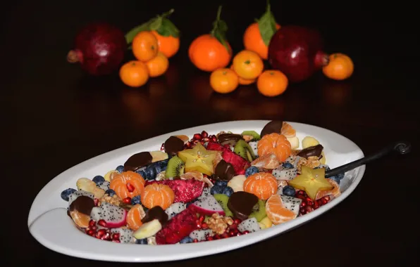 Berries, fruit, Mandarin, cuts, pitahaya