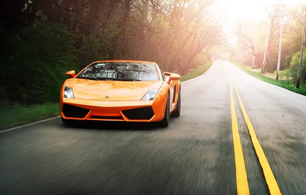 Picture road, orange, markup, speed, gallardo, lamborghini, road, speed