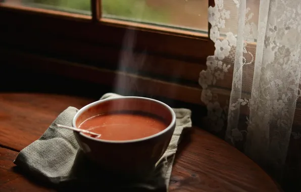 Table, window, soup