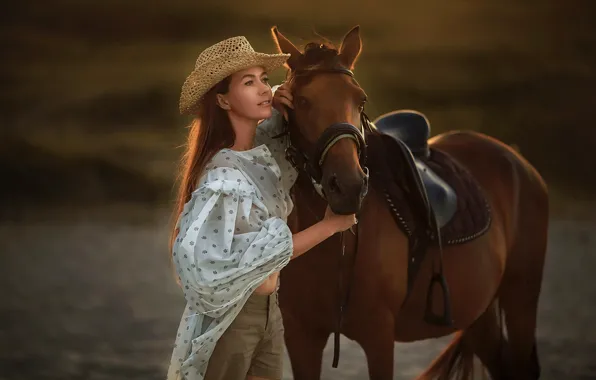 Look, girl, pose, horse, hat, blouse, Anastasia Barmina