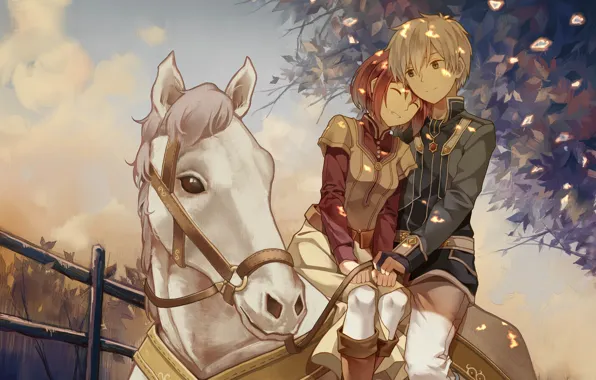 Girl, horse, art, pair, guy, akagami no shirayukihime