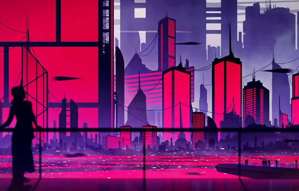The city, people, building, pond, Future