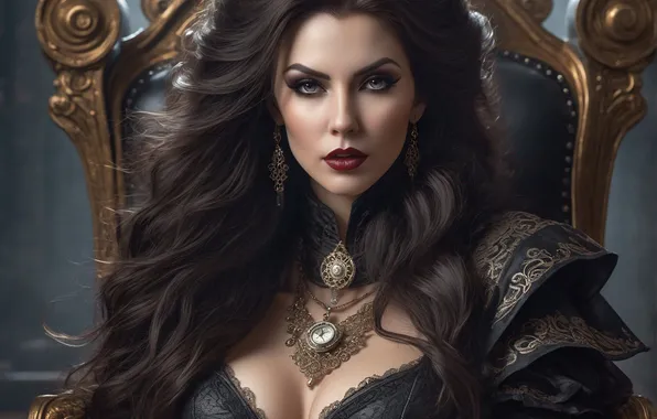 Chest, look, girl, decoration, pose, woman, watch, portrait