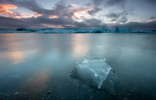 Ice, winter, sea, the sky, clouds, landscape, clouds, pebbles