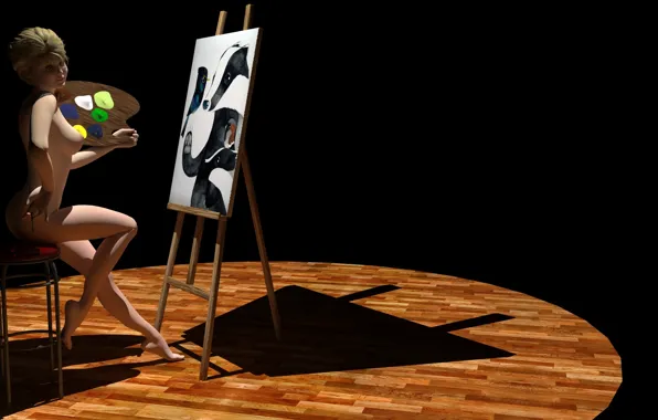 Girls, paint, Rendering, badger