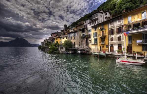 Picture lake, HDR, Switzerland, Lake Lugano, Gandria