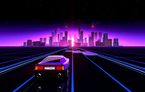 Wallpaper Road, Night, The city, Stars, Neon, Machine, Electronic ...