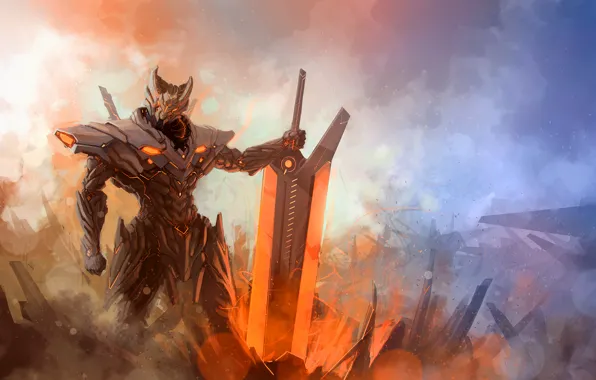 Picture energy, fog, sword, Warrior, armor, hi-tech, League of Legends, Jarvan IV