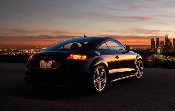 Picture sunset, audi, lights, coupe, panorama city, tts