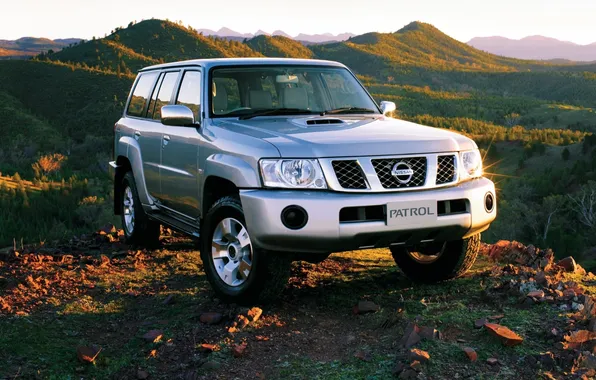 Picture background, hills, Nissan, Nissan, the front, jeep.SUV, Patrol, Patrol