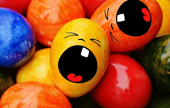 Colorful, smile, Easter, rainbow, Easter, eggs, funny, decoration