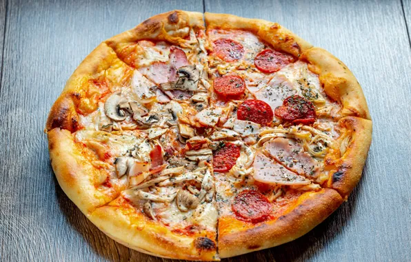Picture photo, mushrooms, pizza, fast food, ham, valbusa