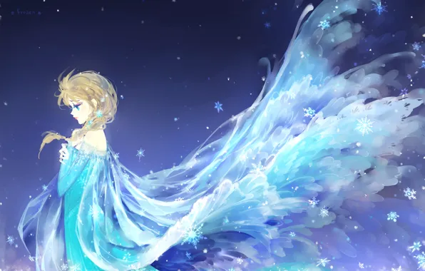 Picture girl, snowflakes, art, Frozen, Elsa, Elsa, Cold heart