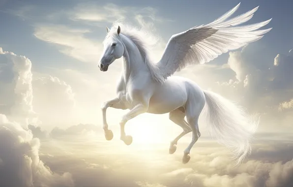 The sky, look, face, clouds, flight, nature, pose, horse