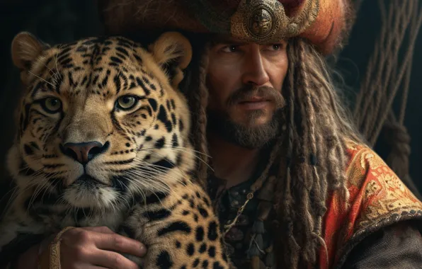 Mustache, look, portrait, pirate, leopard, rope, image, male