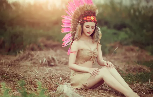 Picture summer, face, style, model, hair, body, feathers, legs