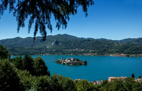 Picture the city, lake, island, Italy, Giulio, lake Orta, Isola
