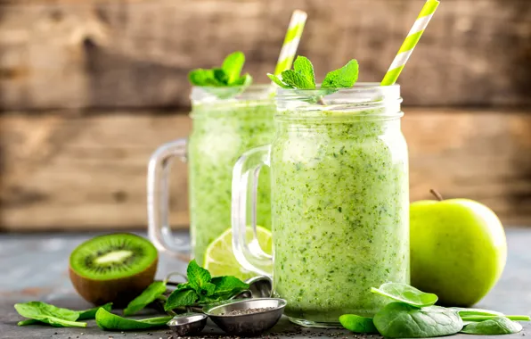 Picture kiwi, mug, mint, smoothies, jabolko