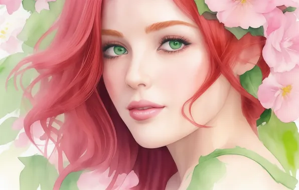 Flower, girl, flowers, green, pink, holiday, green, woman