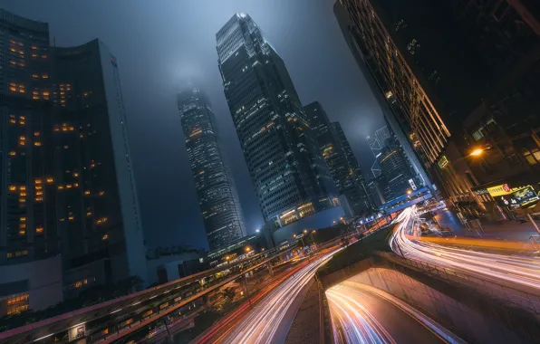 Light, night, the city, movement, excerpt, China, Hong Kong