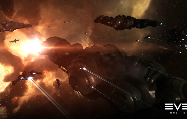 Nebula, asteroids, Space, space, battle, spaceship, eve online, battle