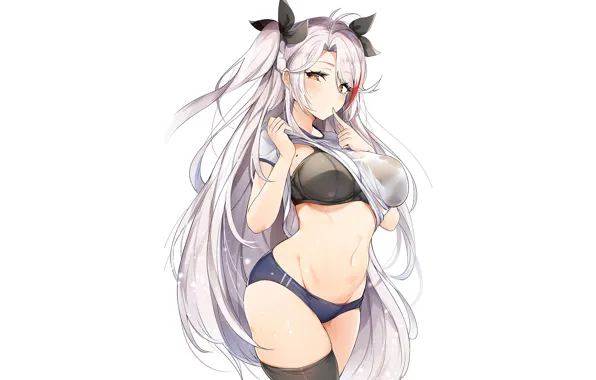 Girl, sexy, lingerie, bra, panties, thighhighs, long hair, boobs