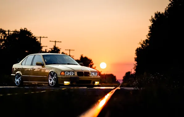 Picture tuning, bmw, BMW, Sunset, stance, E36, automotive