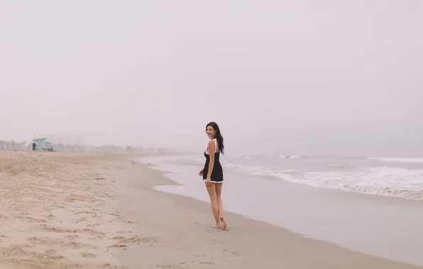 Picture sand, beach, wave, brunette