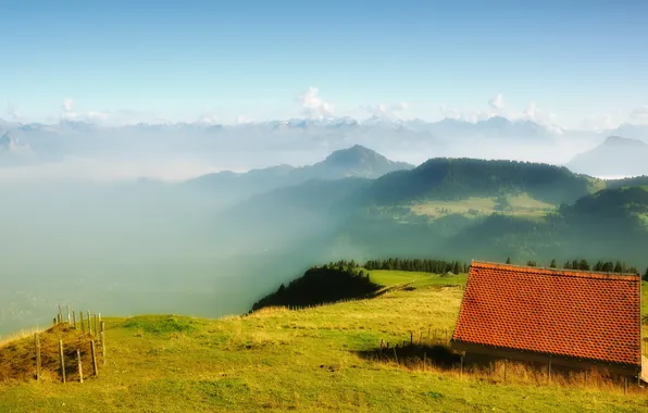 Picture landscape, mountains, house, Switzerland, Canton of Schwyz, Kulm