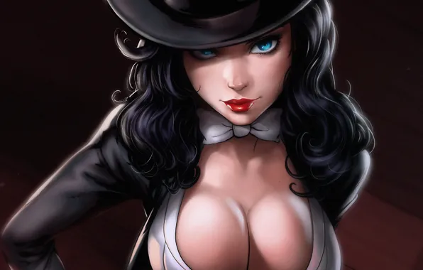 Picture hat, blue eyes, busty, Dandon fuga