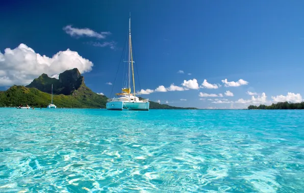 Wave, the sky, freedom, clouds, mountains, the ocean, stay, island