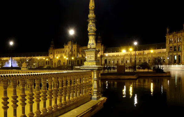 Picture night, lights, Spain, Seville, Seville, Espana, Plaza de Espana