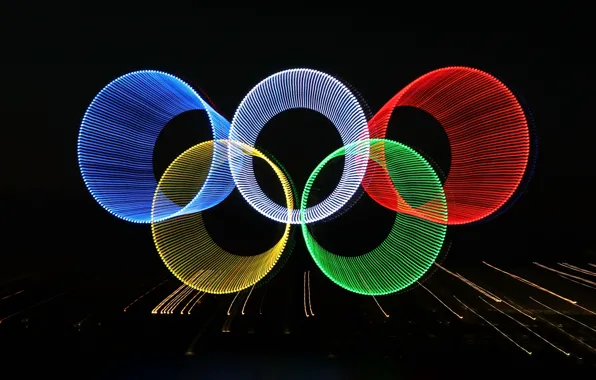 Rays, abstraction, lights, ring, Olympics