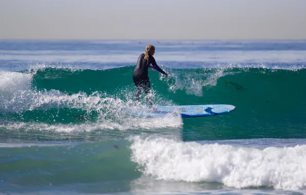 Picture wave, the sky, squirt, splash, horizon, surfer, surfing, pelicans