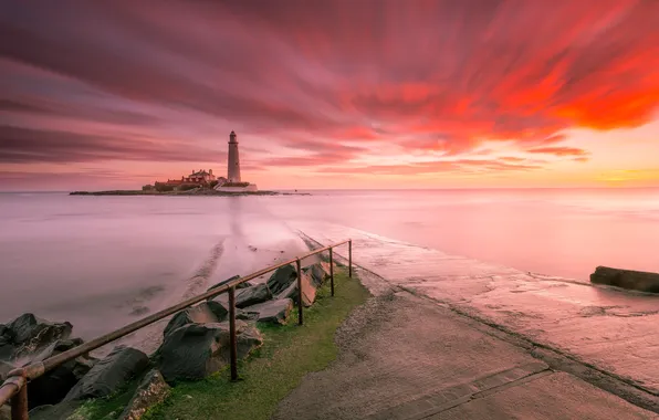 Sea, sunset, lighthouse