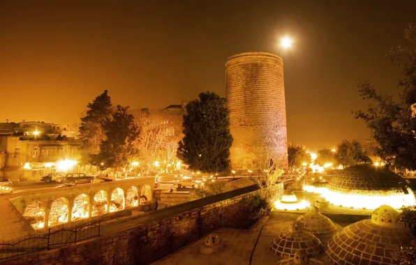 Light, the city, building, lighting, Maiden tower