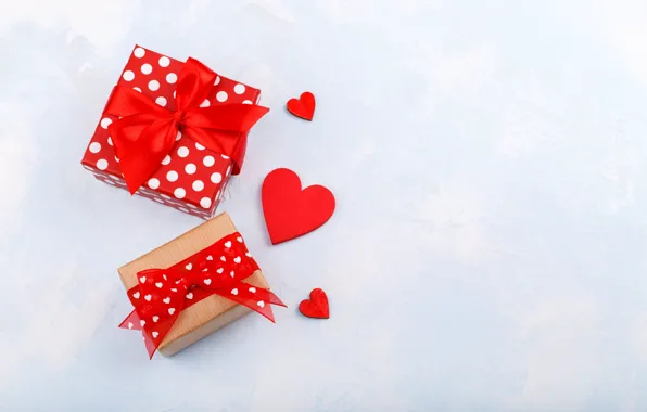 Love, holiday, gifts, hearts, red, a couple, blue background, box