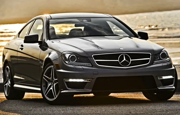 Water, grey, coupe, supercar, mercedes-benz, Mercedes, coupe, the front