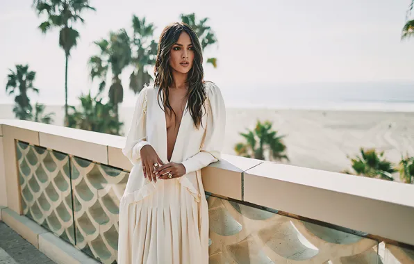 Picture sea, look, girl, decoration, pose, dress, actress, brown hair