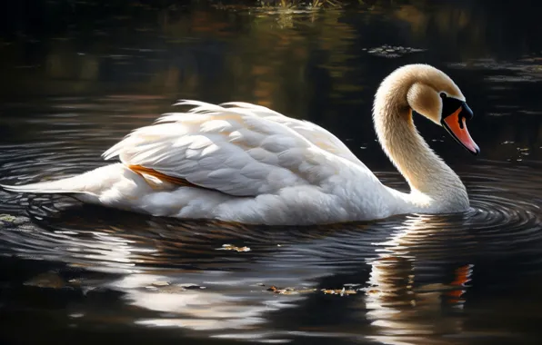 White, nature, lake, pond, bird, shore, Swan, pond
