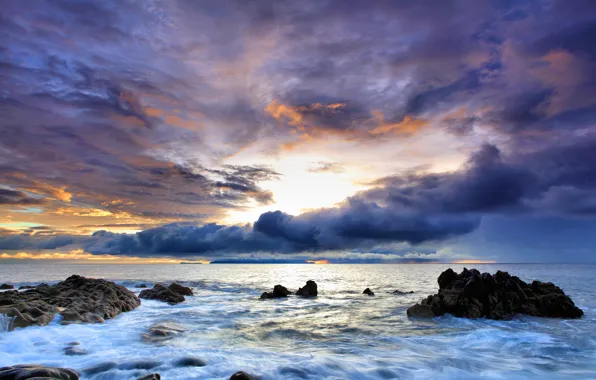 Picture sea, the sky, water, sunset, rocks, Portugal