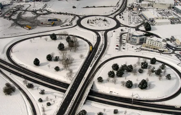 Picture road, snow, France, home, interchange, panorama, Brittany, Saint-Malo